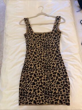 Zara Brown Leopard Print Square Neck Mini Dress